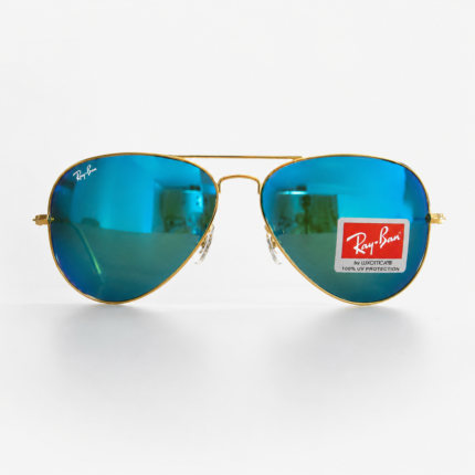 Premium Blue Mirror Aviator Sunglasses for Men & Women – Golden Metal Frame UV400
