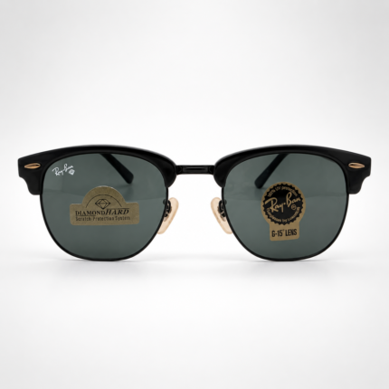 Classic Clubmaster Style Sunglasses – Black Frame | G-15 Green Lens | UV400 Protection