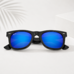 Premium Wayfarer Mirror Sunglasses – Black Frame | Blue Mirror Lens | UV400 Protection - Image 3